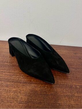 Vince Black Suede Pointed Toe Slip-On Mules